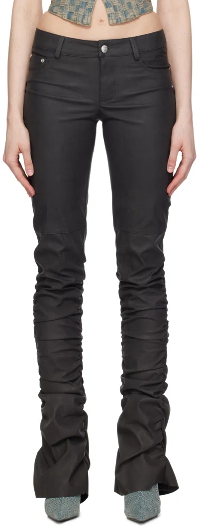Misbhv Black Ruched Faux-leather Trousers