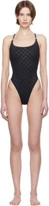 Misbhv Black Signature Monogram One-piece Swimsuit In Black