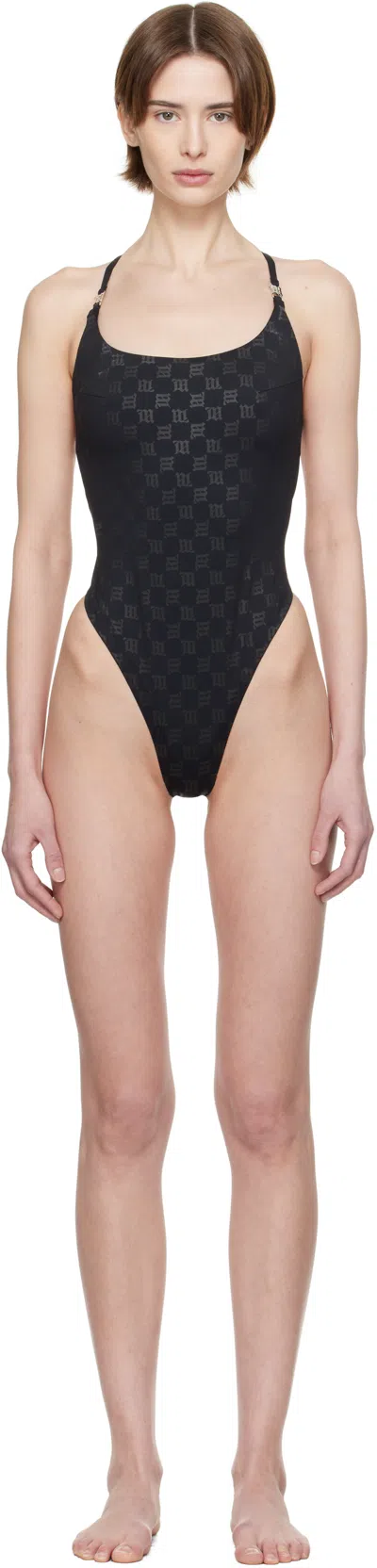 MISBHV BLACK SIGNATURE MONOGRAM ONE-PIECE SWIMSUIT