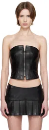 Misbhv Black Zip Faux-leather Top In Black