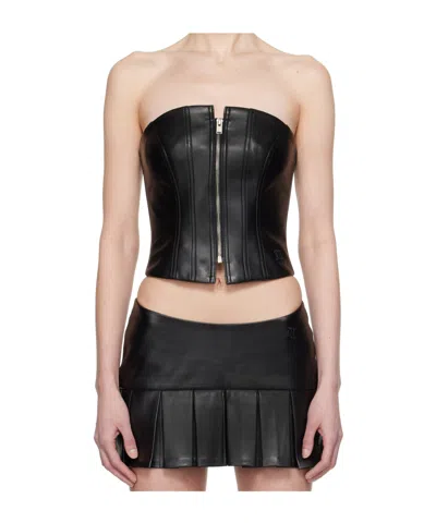 MISBHV BLACK ZIP FAUX-LEATHER TOP