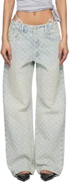 Misbhv Wide-leg Monogram Jeans With Faded Finish And Five Pockets In Blue