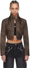 Misbhv Cracked Cropped Faux-leather Jacket In Brown