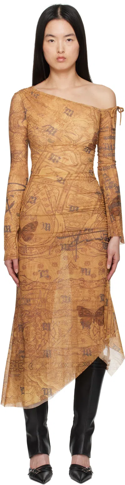 Misbhv Brown Goa Mesh Dropped Shoulder Midi Dress