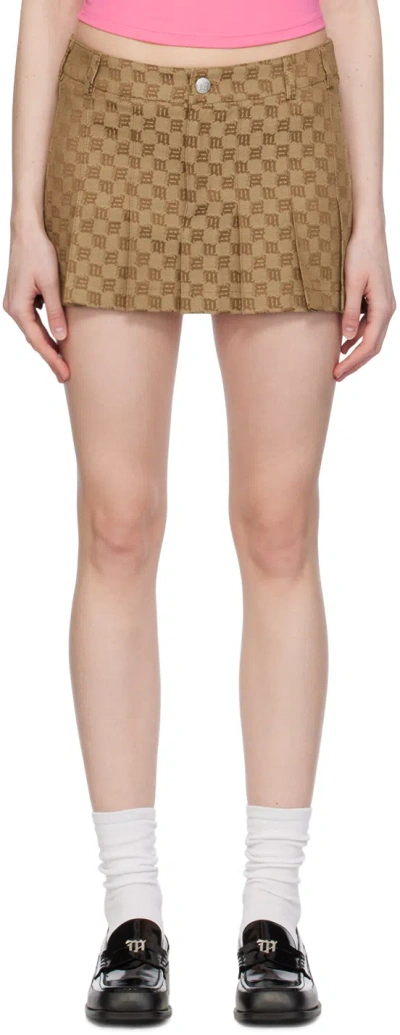 Misbhv Brown Monogram Pleated Miniskirt In Biscotto