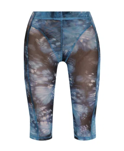 Misbhv Butterfly Print Sheer Knee-length Shorts In Blue