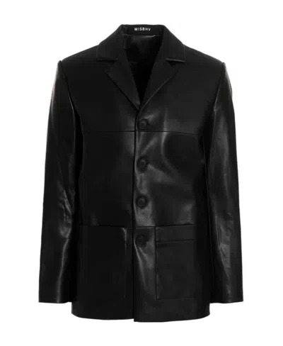 Misbhv Button-front Faux-leather Jacket In Black