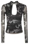 Misbhv Camo Mesh Longsleeve Top In Black