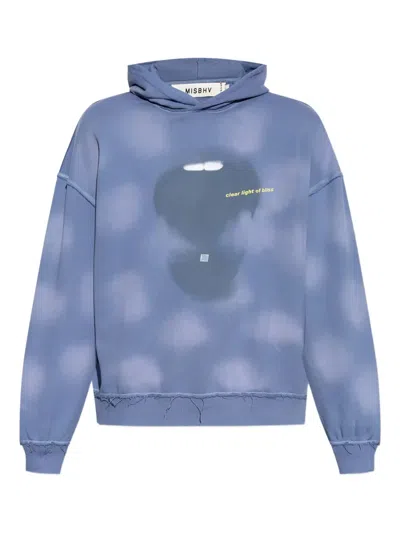 Misbhv Cloud-print Frayed-hem Hoodie In Blue
