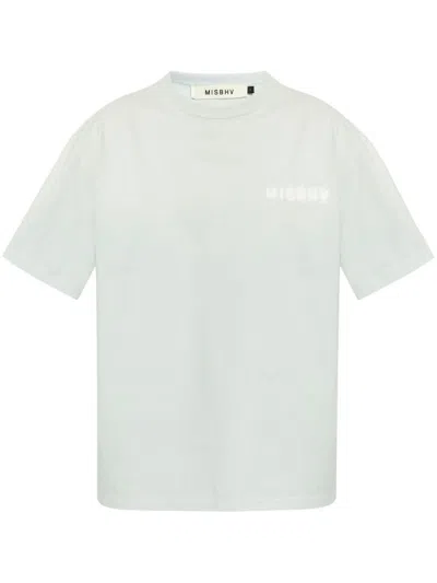 Misbhv Cotton T-shirt In Light Blue With Print Front Logo