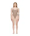 Misbhv Criss-cross Monogram-print Swimsuit In Nude
