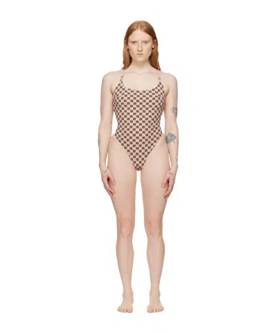Misbhv Criss-cross Monogram-print Swimsuit In Nude