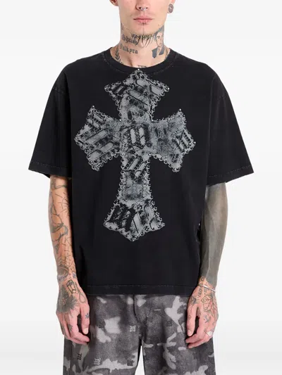 Misbhv Cross-print T-shirt In Black