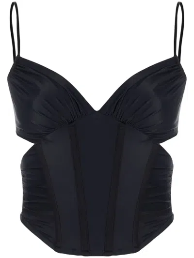Misbhv Ruched Detail Cropped Corset Top In Black