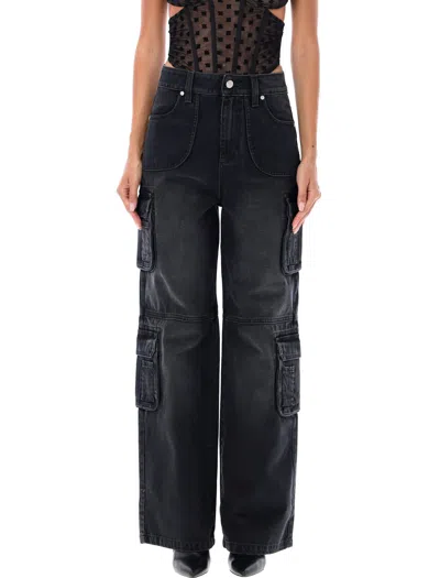 Misbhv Washed Denim Cargo Trouser In Black In Washed Black