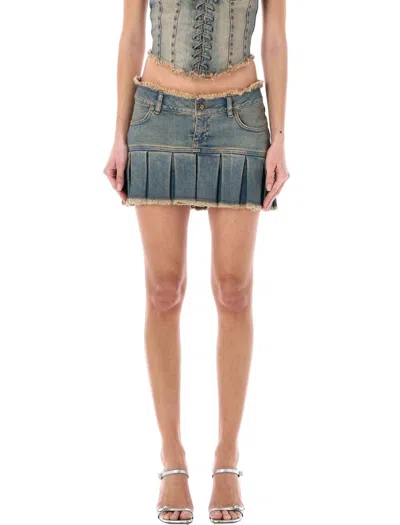 Misbhv Denim Pleated Mini Skirt In Blue