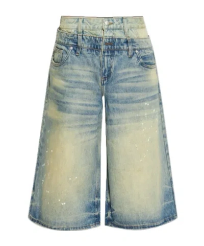 Misbhv Denim Shorts With Belt Loops In Blue