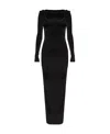 Misbhv Draped-neckline Hooded Maxi Dress In Black