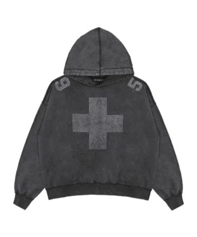 Misbhv Embellished-cross Long-sleeved Hoodie In Washed Black