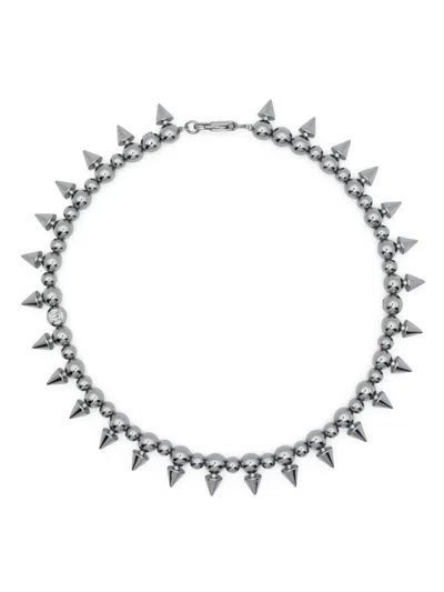 Misbhv Embossed-logo Spike-detailing Necklace In Silver