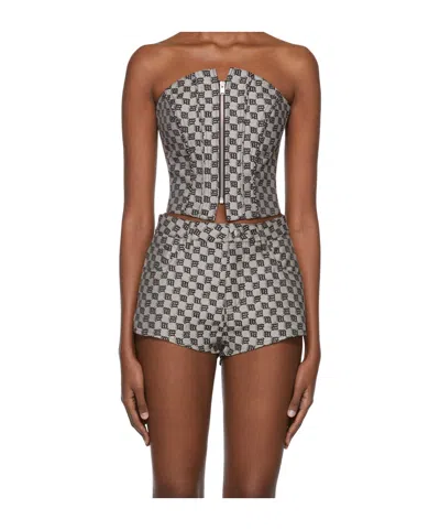 Misbhv Embroidered Letter Bustier In Gray