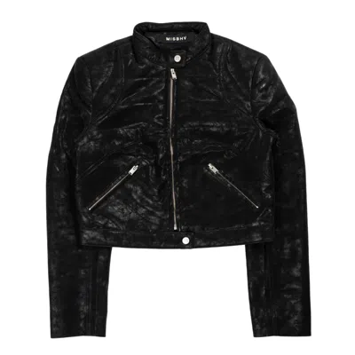 MISBHV FAUX CROPPED MOTO JACKET IN BLACK