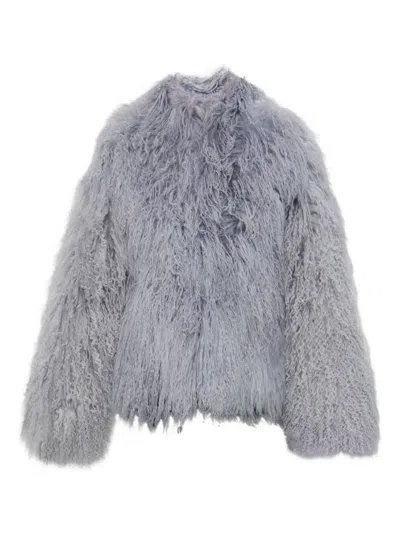 Misbhv Long-sleeve Fur Coat With Pockets In Gray