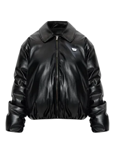 Misbhv Faux-leather Puffer Bomber Jacket In Black
