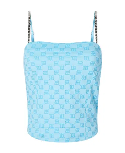 Misbhv Fine Shoulder Strap Sling With Embroidered Characters In Blue