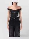 Misbhv Fitted Off-the-shoulder Textured Corset Top In Black