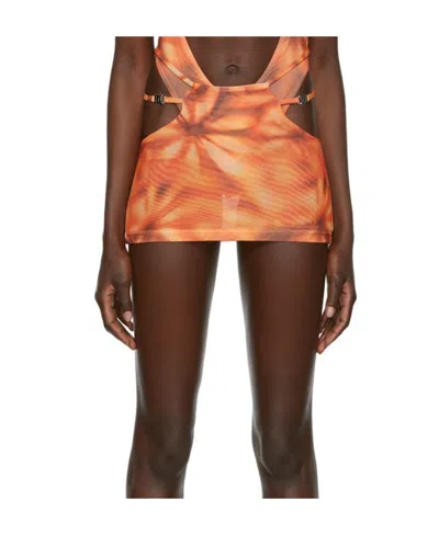 Misbhv Floral-print Cut-out Miniskirt In Brown