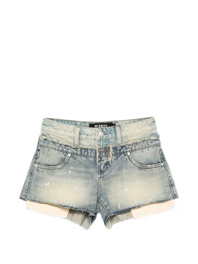 Misbhv Frayed Denim Shorts In Blue