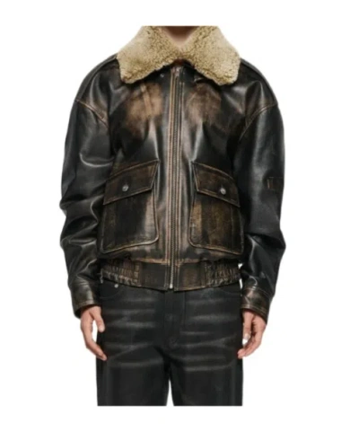Misbhv Front-pocket Leather Jacket In Black