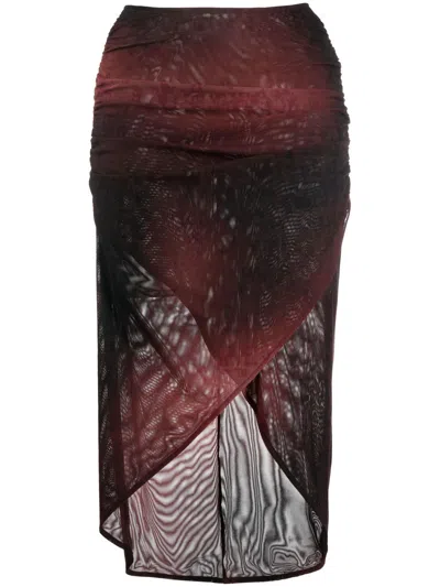 Misbhv Gradient-print Semi-sheer Midi Skirt In Red