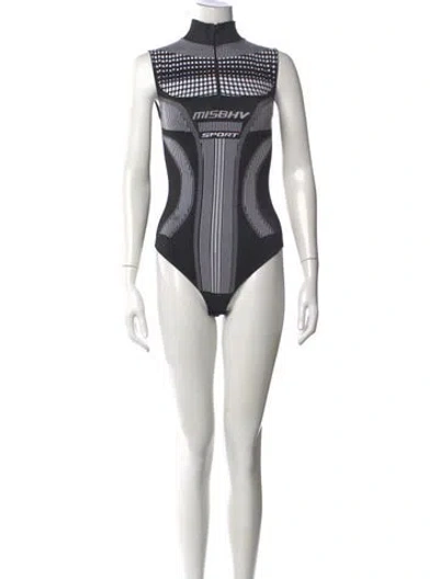Pre-owned Misbhv Graphic Print Mock Neck Bodysuit W/ Tags In Black