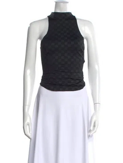 Pre-owned Misbhv Graphic Print Mock Neck Crop Top In Black