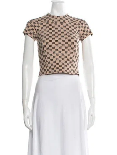Pre-owned Misbhv Graphic Print Mock Neck Crop Top In Neutrals