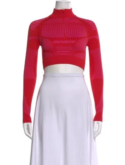 Pre-owned Misbhv Graphic Print Mock Neck Crop Top W/ Tags In Pink
