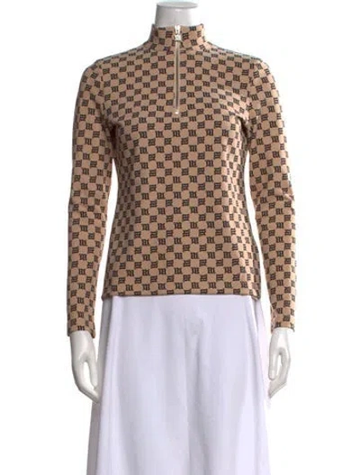 Pre-owned Misbhv Graphic Print Mock Neck Top In Brown
