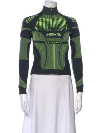 Pre-owned Misbhv Graphic Print Mock Neck Top In Green