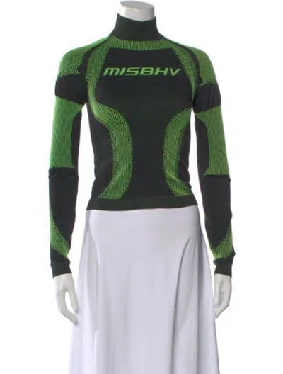 Pre-owned Misbhv Graphic Print Mock Neck Top In Green