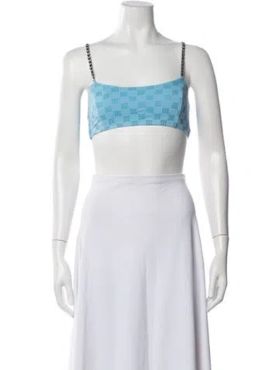 Pre-owned Misbhv Graphic Print Square Neckline Crop Top In Blue