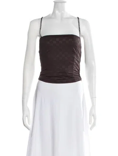 Pre-owned Misbhv Graphic Print Square Neckline Crop Top In Brown