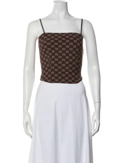 Pre-owned Misbhv Graphic Print Square Neckline Crop Top In Brown