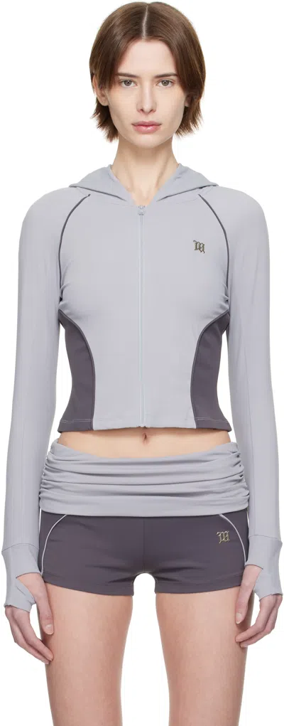 Misbhv Gray Lycra Zipped Sport Hoodie In Grey