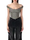 Misbhv Monogram Canvas Corset Top With Open Shoulders In Black