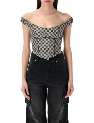 Misbhv Grey Off-shoulder Logo-print Top