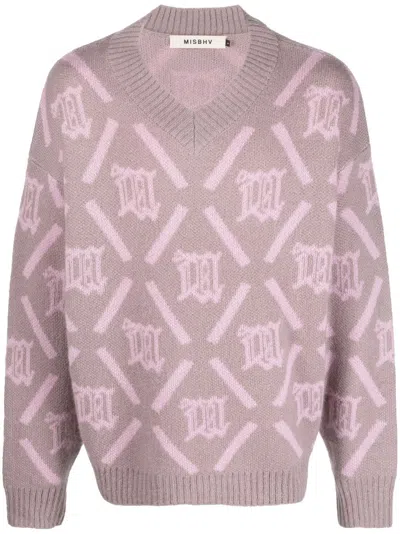 Misbhv Intarsia-knit Logo Jumper In Rosa