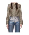 Misbhv Jacquard Canvas Monogram Cropped Jacket In Gold