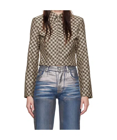 Misbhv Jacquard Canvas Monogram Cropped Jacket In Gold